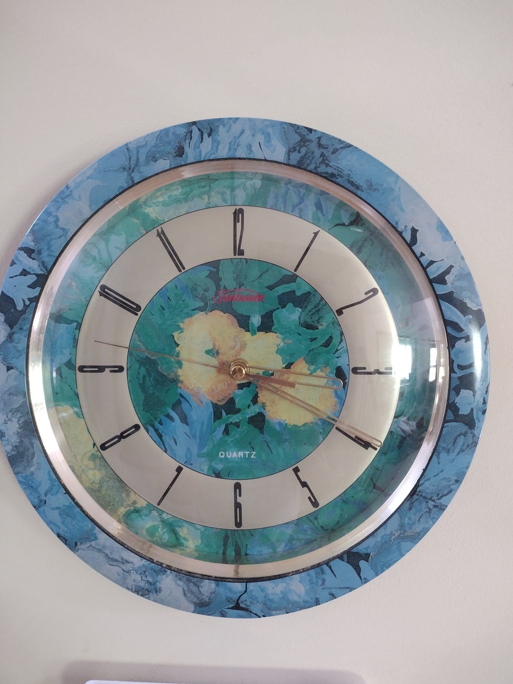 Sunbeam Blue and Green Floral Round Wall Clock